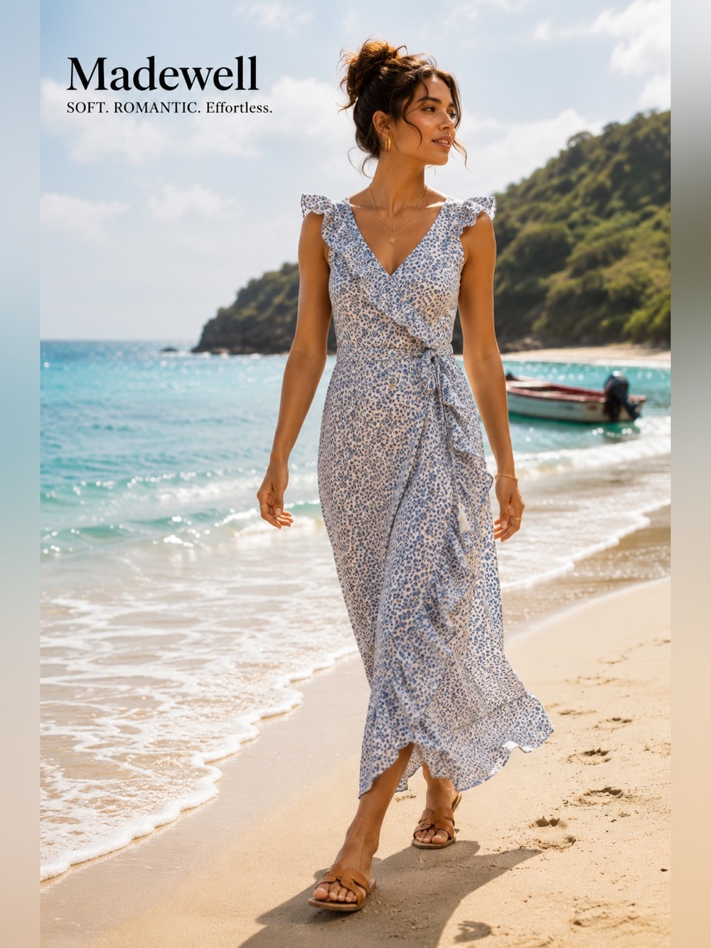 Madewell,Soft & Romantic, Ruffled-Wrap Maxi Dress in Americana Floral, Size 2